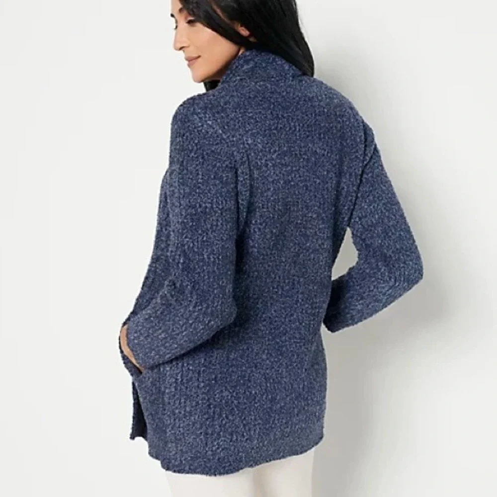 BAREFOOT DREAMS Blue CozyChic Cabin Cable Knit Cardigan Women’s Size Small